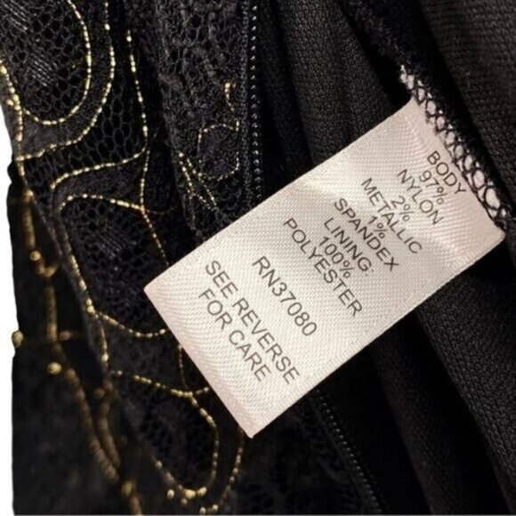 Black Lace Metallic Gold Vamp Bodycon Cocktail Dress Whimsigoth Witchy - Picture 14 of 16